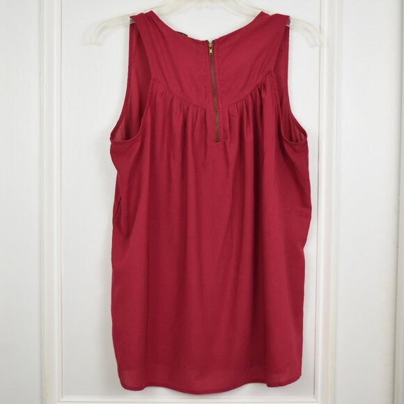 Kenar Tank Top Women Medium Cranberry Red Back Zipper Casual Layering Semi-Sheer - Picture 2 of 7